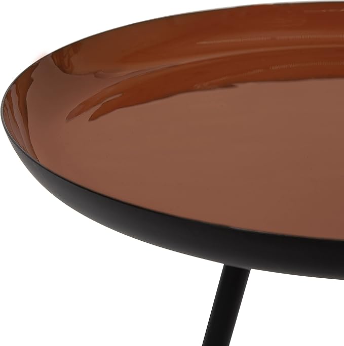 Kate and Laurel Laranya Modern Side Table; 15 x 15 x 23; Dark Clay Red and Black; Chic Minimalist Bedroom Nightstand Table with Hand-Applied Enamel Tabletop