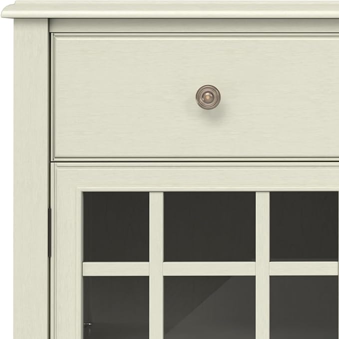 SIMPLIHOME Connaught Buffet - 60 inch Wide Solid Wood 3-Door Sideboard Buffet in Antique White, Traditional Storage Cabinet for Dining Room or Kitchen with Adjustable Shelves and Classic Molding