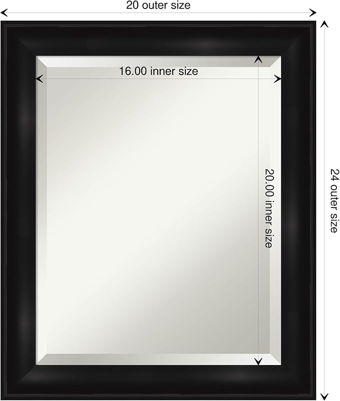 Amanti Art Black Bathroom Mirror for Over Sink, 24x20 Grand Black Narrow Rectangle Vanity Mirror, Small Casual Frame, Hangs Horizonally and Vertically, Bathroom Wall Decor, Beveled Edge