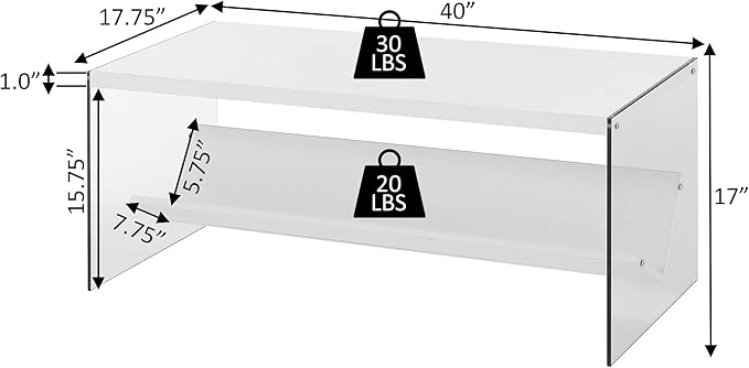 Convenience Concepts SoHo Glass Modern Living Storage Shelf, Contemporary Coffee Table for Family Room, 40", Faux White Marble