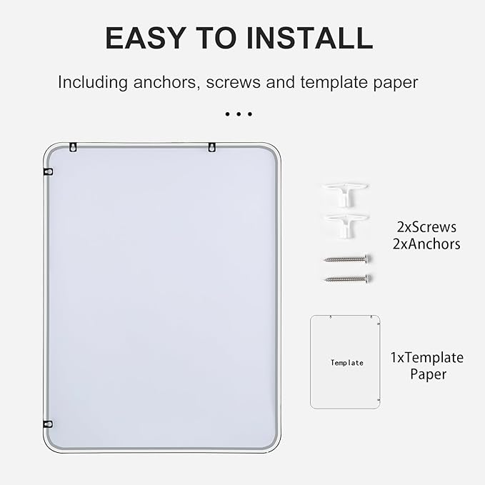 24"x40" Bathroom Wall Mirror with Matte Black Metal Frame & HD Glass, Copper-Free Mirrors Modern Rectangle Round Corner Framed Vanity Mirror - Horizontal or Vertical Installation