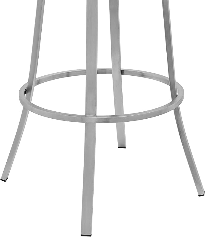 Armen Living Valerie Modern 26" Seat Height White Faux Leather and Brushed Stainless Steel Metal Swivel Bar Stool for Kitchen Island Counter