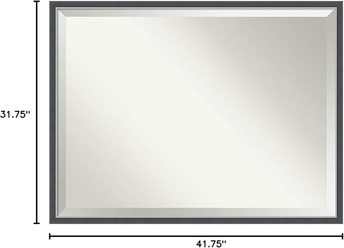 Amanti Art Black Bathroom Mirror for Over Sink, 32x42 Eva Black Silver Thin Rectangle Vanity Mirror, X-Large Modern Frame, Hangs Horizonally and Vertically, Bathroom Wall Decor, Beveled Edge