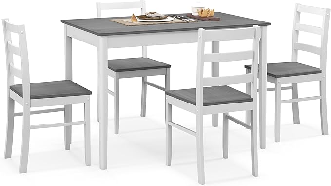 Giantex Dining Table Set with Kitchen Table, Dining Chairs, Compact Space-Saving Dinette Set for Small Space, Breakfast Nook, Dining Room, Kitchen Table Chairs Set for 4 (Grey)