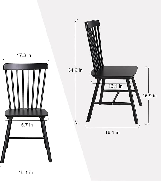 Wooden Windsor Dining Chairs Set of 2 Wood Dining Room Chair Black Spindle Side Kitchen Room Country Farmhouse Chairs