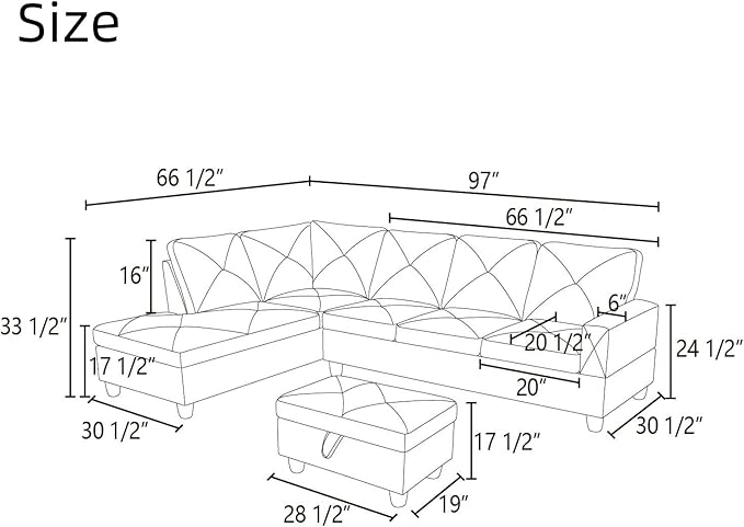 NAYSAYE L Shaped Couch, Leather Modular Sectional Couch with Ottoman Storage, Modern Lounge Sofa Convertible Sectional Couches for Living Room, Apartment, Ginger