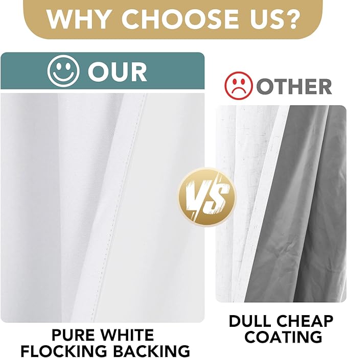 H.VERSAILTEX 100% Blackout Curtains for Bedroom Thermal Insulated Linen Textured Curtains Heat and Full Light Blocking Drapes Living Room Curtains 2 Panel Sets, 52x108 - Inch, Pure White
