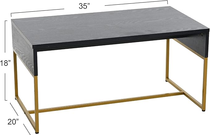 Household Essentials Wrap Rectangular Coffee Table Black Oak Wood Grain and Black Metal