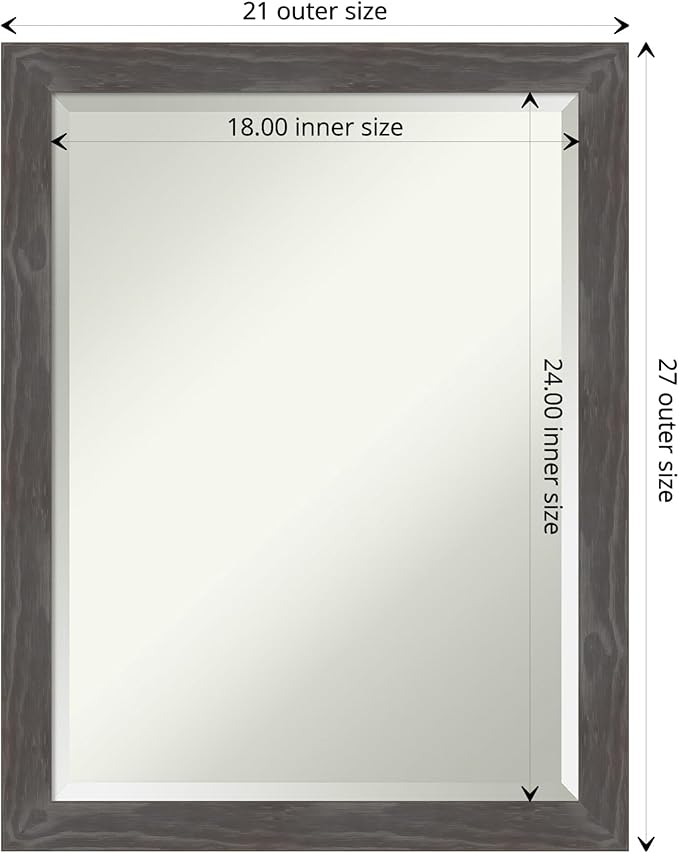 Amanti Art Grey Wall Mirror 27x21 Woodridge Rustic Grey Rectangle Bathroom Mirror for Wall Decor Living Room, Medium Country Rustic Wood Frame, Hangs Horizonally and Vertically, Bathroom Decor,