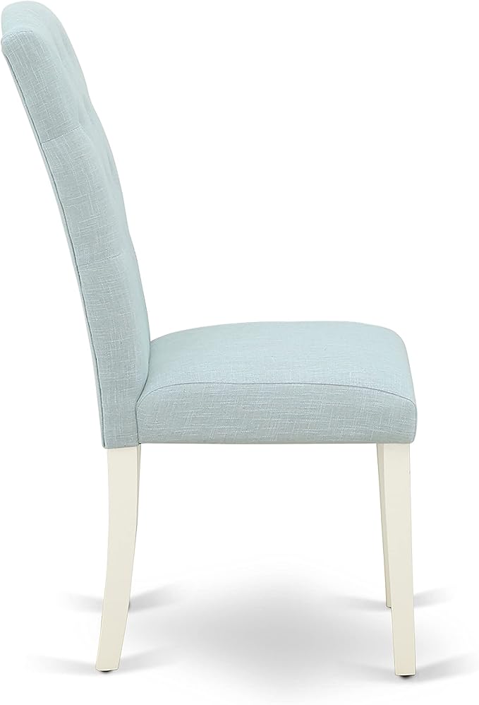 East West Furniture LGCE5-LWH-15 5 Piece Kitchen Table Set for 4 Includes a Rectangle Butterfly Leaf Dining Table and 4 Baby Blue Linen Fabric Upholstered Chairs, 42x84 Inch, Linen White