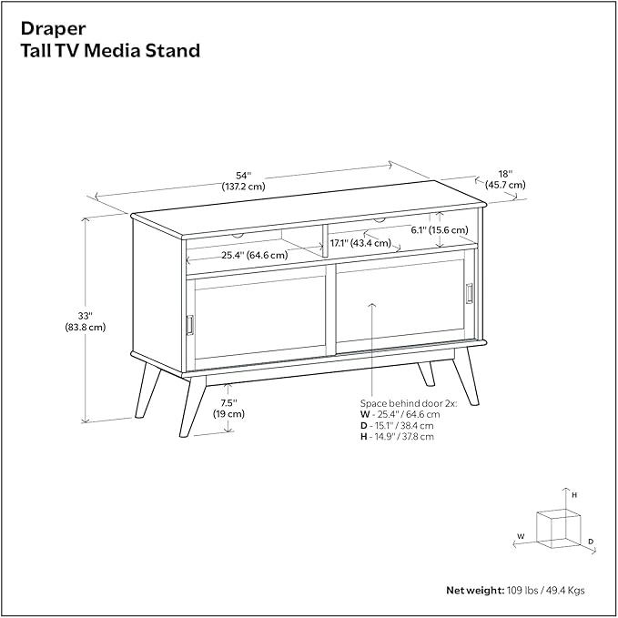 SIMPLIHOME Draper SOLID HARDWOOD 54 Inch Wide Mid Century Modern TV Media Stand in Teak Brown For TVs up to 60 Inches, For the Living Room and Entertainment Center