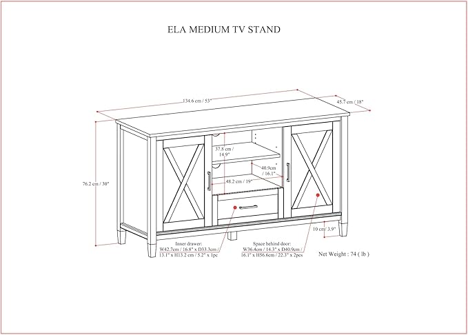 SIMPLIHOME Ela Solid Wood 53 inch Wide Transitional TV Media Stand in Smoky Brown for TVs up to 60 inches for The Living Room and Entertainment Center