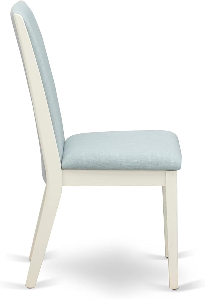 East West Furniture V097LA015-5 5 Piece Modern Dining Table Set Includes a Rectangle Wooden Table with V-Legs and 4 Baby Blue Linen Fabric Upholstered Chairs, 40x72 Inch, Multi-Color