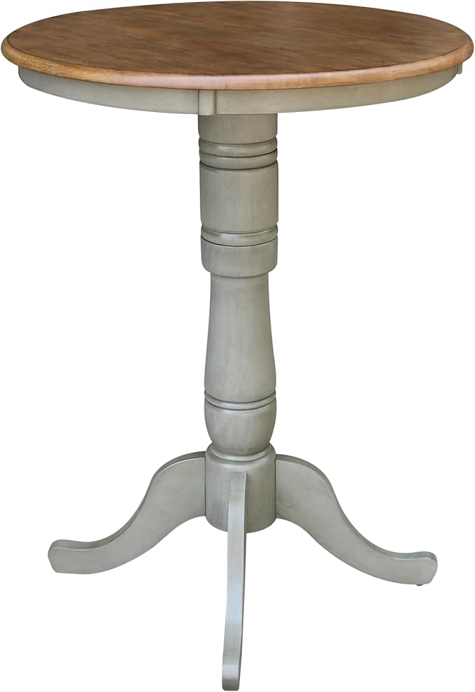 IC International Concepts 30" Round Top Pedestal Dining Table, 40.9" High, Distressed Hickory/Stone