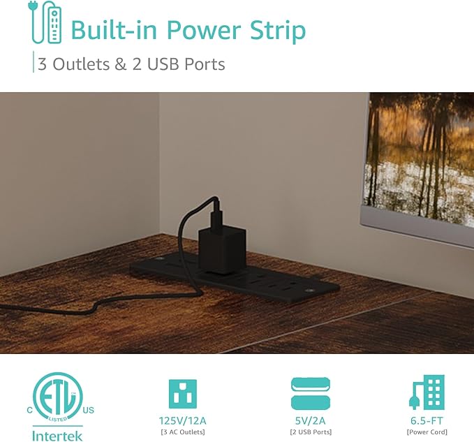 Lufeiya L Shaped Computer Desk with Drawers & Storage Shelves, 63 Inch Corner Desk with Power Outlet for Home Office Bedroom, L-Shaped Teen PC Gaming Desks with Fabric Drawer, Rustic Brown