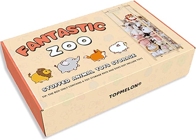 TOPMELON Stuffed Animal Zoo Storage, 16.8″ x 16.8″ x 53.6″ Large Capacity Plush Toy Organizer, Cute Zoo Toy Holder for Kids, Wooden Toys Organizer Tower for Playrooms & Children's Room
