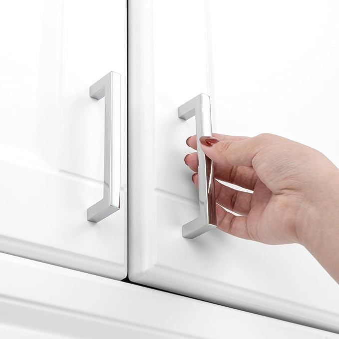 KOOFIZO 30-Pack Solid Square Bar Cabinet Handle - Chrome Furniture Pull, 3.8 Inch/96mm Screwhole Distance for Kitchen Cupboard Door, Bedroom Dresser Drawer, Bathroom Wardrobe Hardware