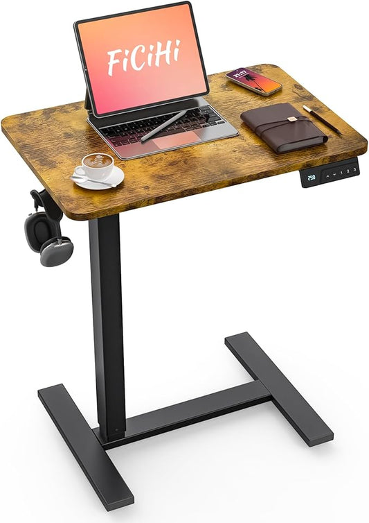 Mobile Standing Desk with Wheels - Electric Height Adjustable Small Movable Laptop Desk, Portable Rolling Computer Sit Stand Side Table for Home Office, Sofa&Bedside Use (23.6",Rustic Brown)