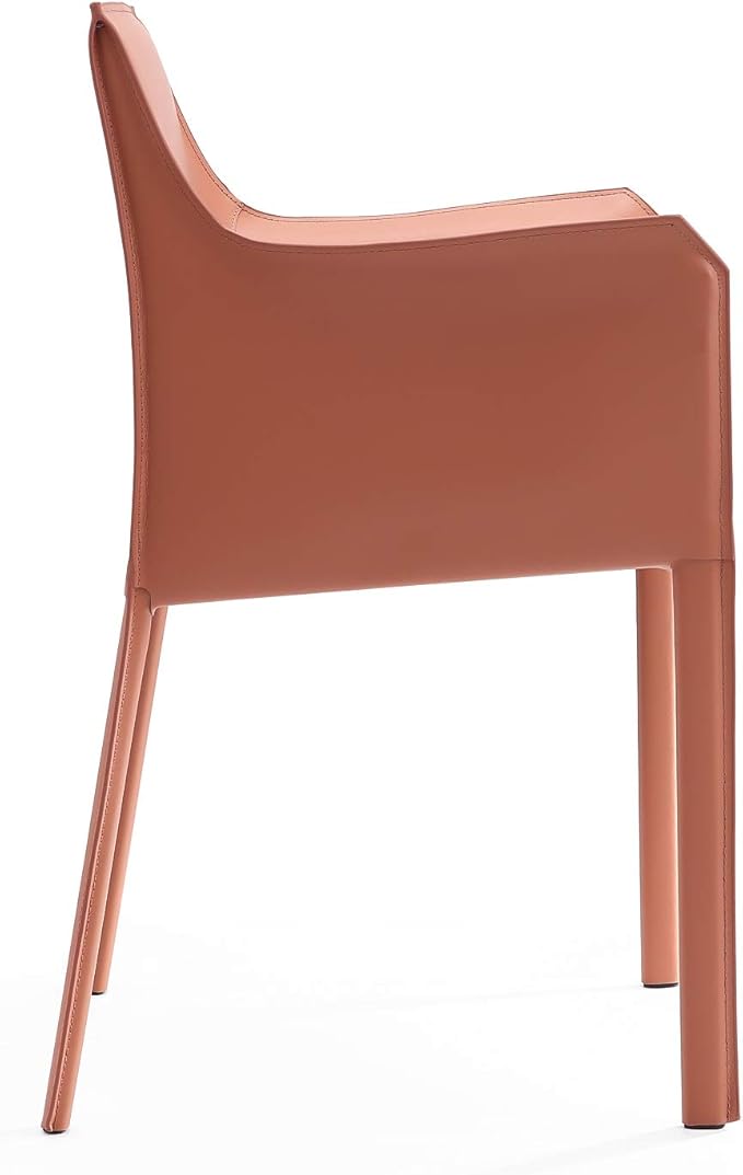 Manhattan Comfort Paris Modern Saddle Leather Dining Chairs, Metal Frame, Comfortable Padded Seat, Fully Assembled Armchair Accent Furniture, Set of 2, Clay