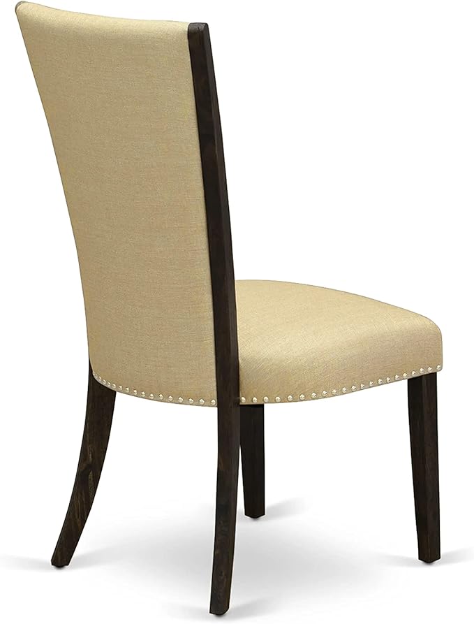 East West Furniture X727VE703-7 7 Piece Modern Dining Table Set Consist of a Rectangle Wooden Table with X-Legs and 6 Brown Linen Fabric Upholstered Parson Chairs, 40x72 Inch, Multi-Color