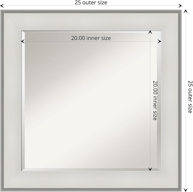 Amanti Art White Bathroom Mirror for Over Sink, 25x25 Imperial White Square Vanity Mirror, Medium Traditional Frame, Hangs Horizonally and Vertically, Bathroom Wall Decor, Beveled Edge from WI, USA