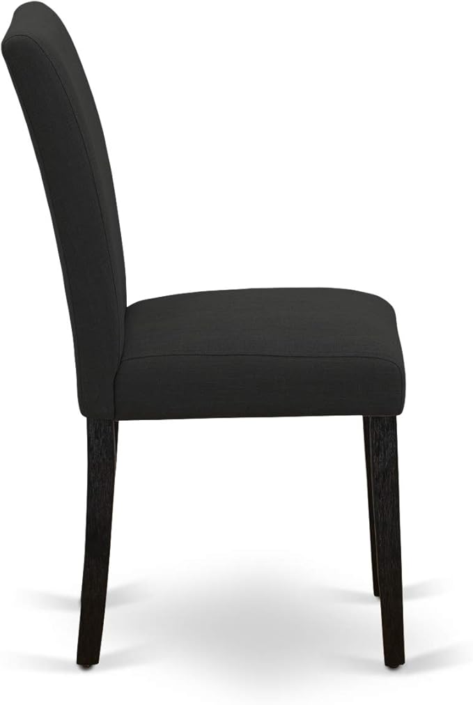 East West Furniture DMAB5-ABK-24 5 Piece Modern Dining Table Set Includes a Round Wooden Table with Dropleaf and 4 Black Color Linen Fabric Upholstered Chairs, 42x42 Inch, Wirebrushed Black