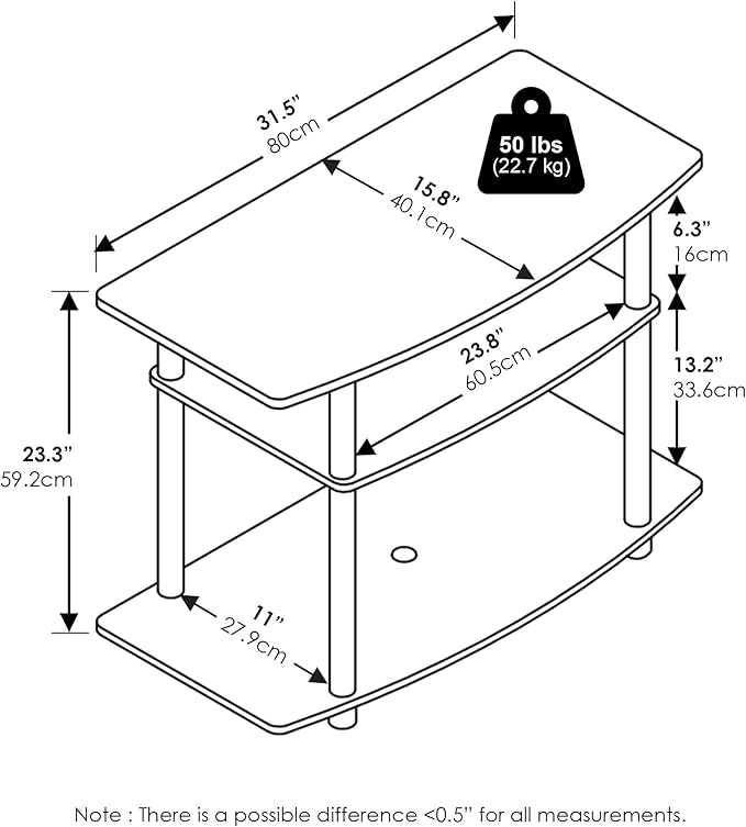 Furinno Turn-N-Tube No Tools 3-Tier TV Stands, White/White