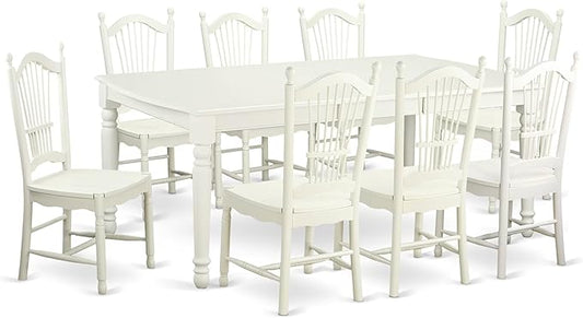 East West Furniture DOVE9-LWH-W 9 Piece Dining Room Furniture Set Includes a Rectangle Wooden Table with Butterfly Leaf and 8 Kitchen Dining Chairs, 42x78 Inch, Linen White