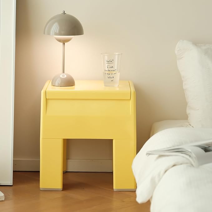 Nightstand Bedside with Storage Space, Multifunctional Colorful Plastic End Table Small Side Table for Bedroom, Dorm and Small Spaces, Easy Assembly(14.7" D x 11.8" W x 15.8" H, Yellow)