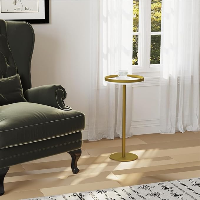 Round Drink Table,Small Pedestal Table,Small Round Side Table for Narrow Spaces,Martini Table for Living Room, Bedroom, Bathroom,Balcony