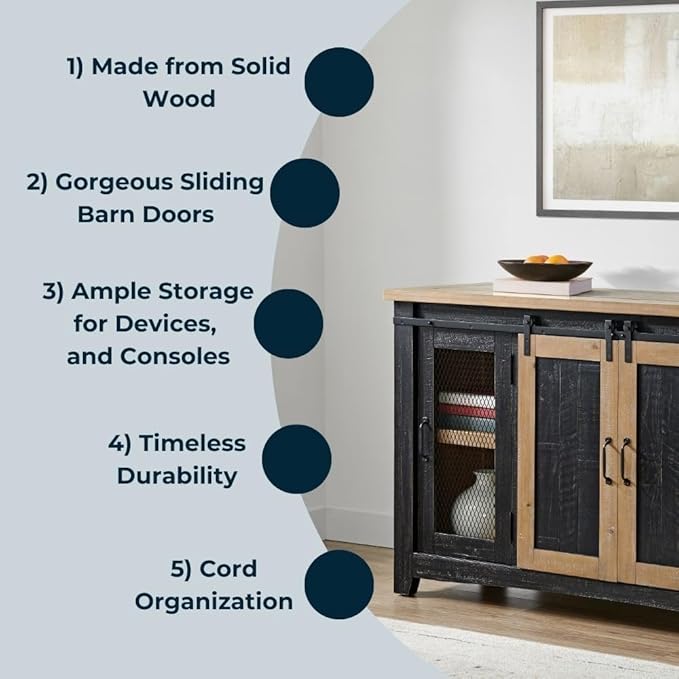 Martin Svensson Home Rustic 65" Black and Driftwood Solid Wood TV Stand with Storage