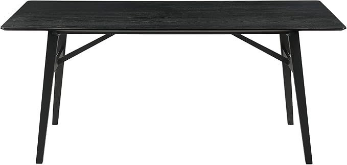 Armen Living Channell Mid Century Modern 5 Piece Black Wood Dining Table Set with Benches in Charcoal Fabric