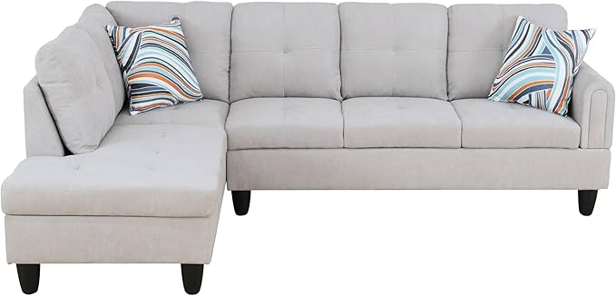 NicBex Sectional Couch 3 Pieces Sofa Set with Right Chaise Flannel L Shaped Cloud Couch for Living Room Furniture Sets with Storage Ottoman, Modular Sofa for Living Room & Apartment, Light Grey