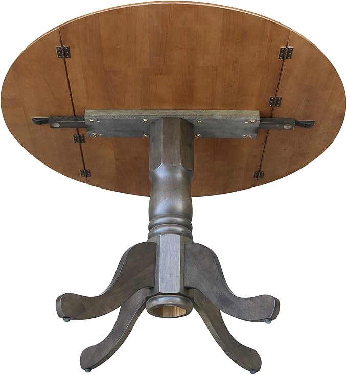 International Concepts 42 Inch Dual Drop Leaf Dining Height Table, Hickory/Washed Coal.