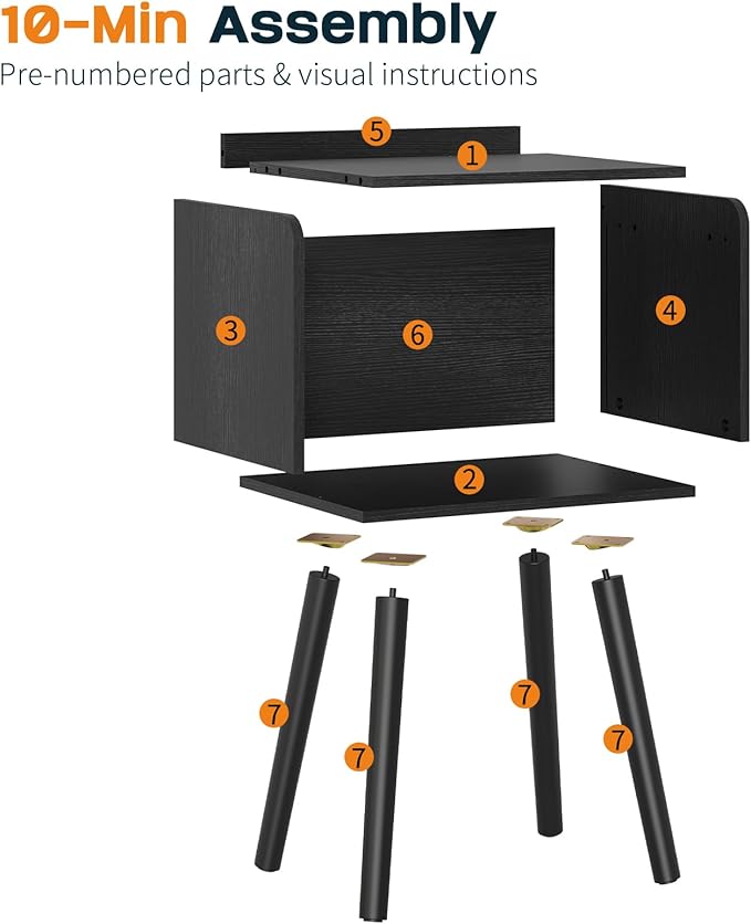 Yoobure Mid Century Modern Nightstand for Small Spaces - Small Side Table with Storage Shelf, Wood End Table Night Stand, Vintage End Tables Living Room, Minimalist Side Tables for Bedroom Dorm Office