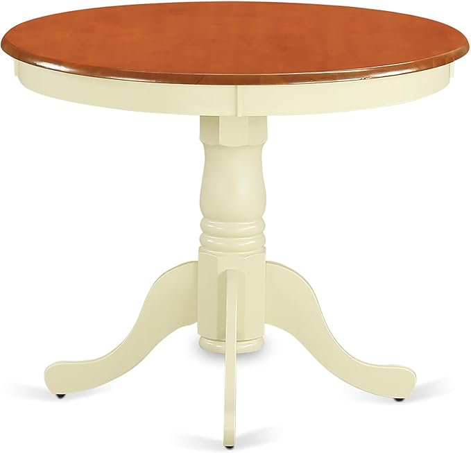 East West Furniture ANAV3-WHI-W 3 Piece Dinette Set for Small Spaces Contains a Round Dining Room Table with Pedestal and 2 Kitchen Dining Chairs, 36x36 Inch, Buttermilk & Cherry