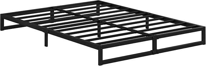 EMODA 7 Inch Queen Bed Frame No Box Spring Needed Heavy Duty Metal Platform BedFrame Queen Size with Steel Slats, Easy Assembly, Black