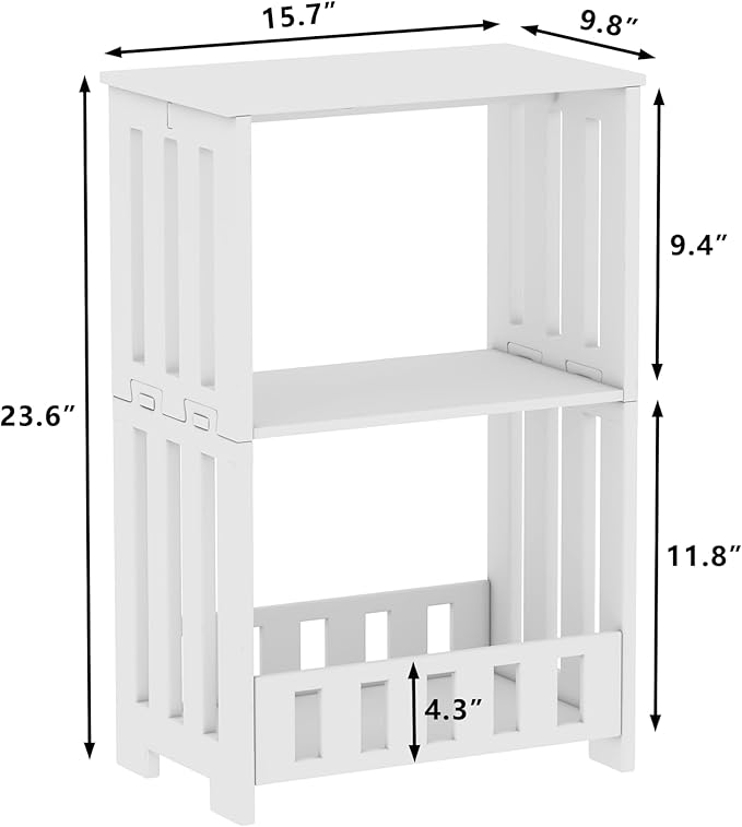 3-Tier End Table Night Stand Set of 2, White Side Table with Storage Shelf, Small Bookshelf Bedside Table for Bedroom, Living Room, Office, Bathroom