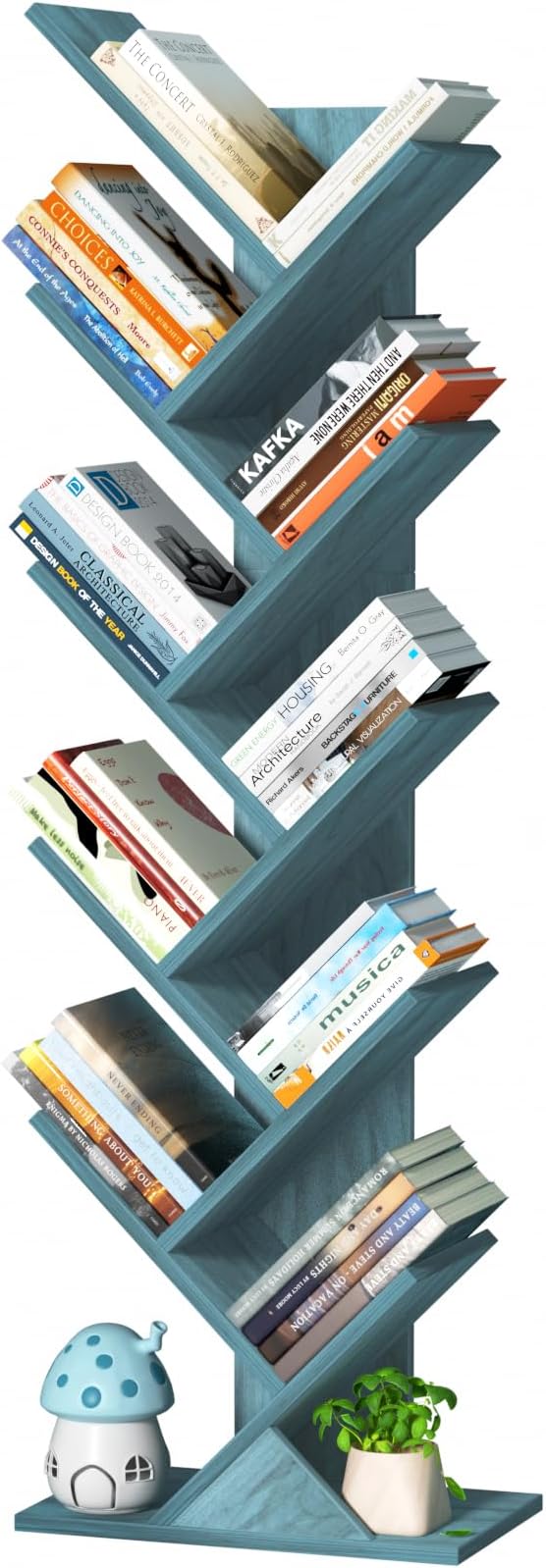 10 Tier Tree Book Shelf, Floor Standing Wood Bookshelf for Narrow Space, Storage Organizer Bookshelves for Books/CDs/Magazine, Bookcase with Shelves for Home Office, Living Room - Blue