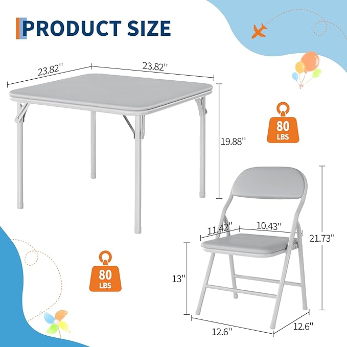 GarveeHome 5-Piece Kids Folding Table and Chairs Set, Toddlers Children's Activity Table and Chairs Set for Dining Room,Daycare,Classrooms