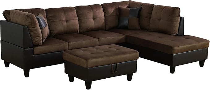 103.5" Oversized Sectional Couch, L Shaped Couch with Storage Ottoman, Modern Modular Sofa with Deep Seat, Sectional Couches for Living Room and Office, Brown (Lint and PVC)