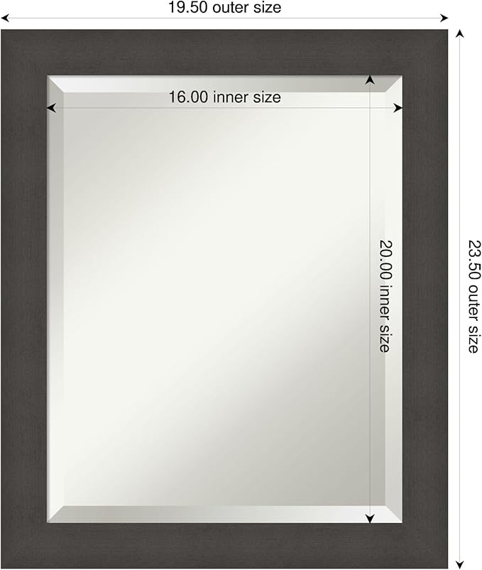 Amanti Art Silver Bathroom Mirror for Over Sink, 24x20 Blaine Light Pewter Narrow Rectangle Vanity Mirror, Small Modern Contemporary Frame, Hangs Horizonally and Vertically, Bathroom Wall Decor