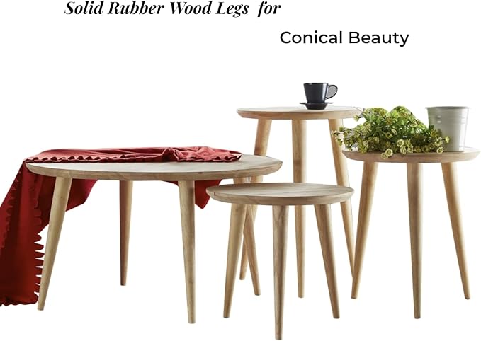 WoodShine Side Table Small Round Solid Wood Sofa Table End Tables Accent Nesting Coffee Table Natural(H:22inch)