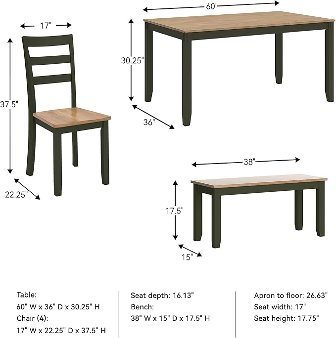 Signature Design by Ashley Gesthaven Modern Dining Table with 4 Chairs and Bench, Set of 6, Green & Light Brown