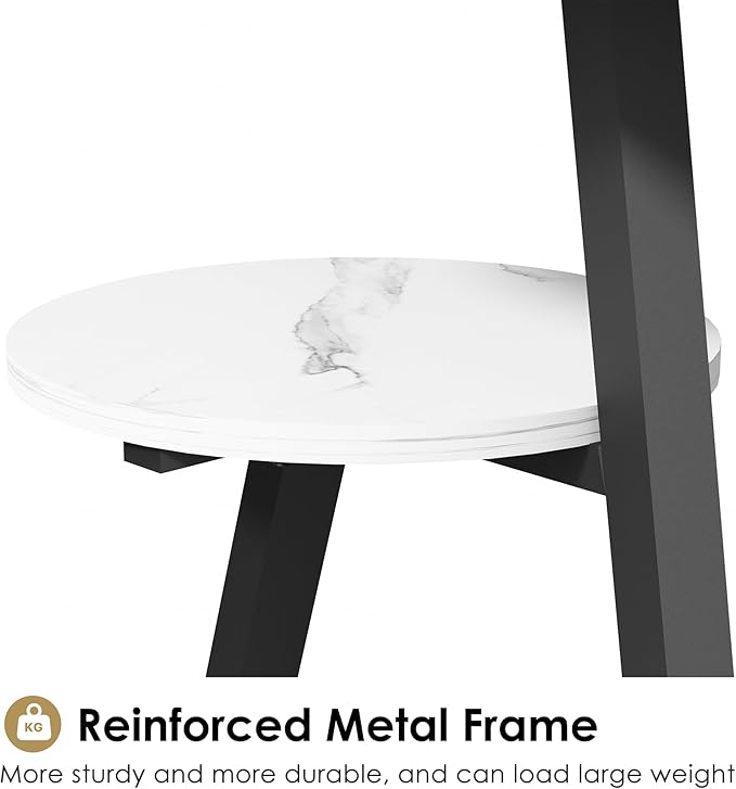 BEWISHOME Round End Table Marble Side Table with Metal Frame, Small Nightstand with 3-Tier Shelves, Night Stand for Living Room Bedroom Tall Black KTZ41H