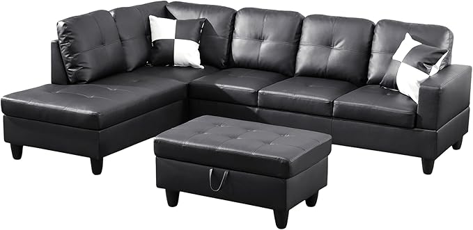 103.5" Oversized Sectional Couch, L Shaped Couch with Storage Ottoman, Modern Modular Sofa with Deep Seat, Sectional Couches for Living Room and Office, Jet Black (Faux Leather)