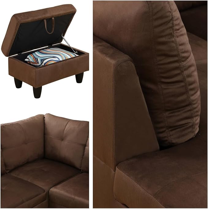 NAYSAYE Sectional Couch with Ottoman Storage, L Shaped Couch Sofa Furniture Sets, Modern Comfy Modular Comfy Sofa for Living Room Bedroom, Office and Apartment, Chocolate