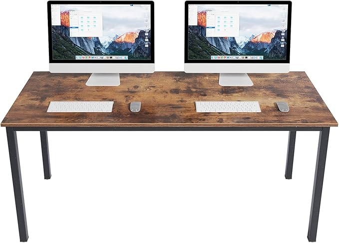 DlandHome 63 inch Computer Desk Home Office Table Writing Desk Study Table Gaming Desk Workstation (63 inch, Rustic Brown)