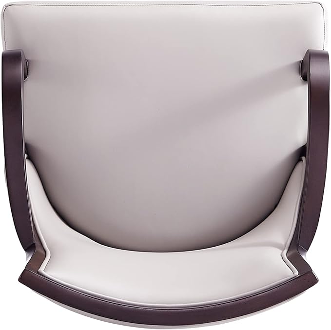 Manhattan Comfort Grand Faux Leather Dining Chair with Arms, Padded Wingback Seat, Fine Rectangular Stitching and Solid Wood Frame, Set of 1, Light Grey