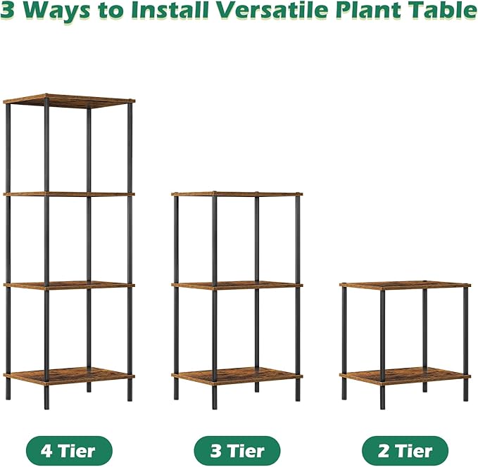 Tall End Table 4 Tier Wood Skinny Side Table Living Room with Storage Shelf Nightstand Bedside Table Plant Stand for Bedroom Office Dorm, Rustic Brown